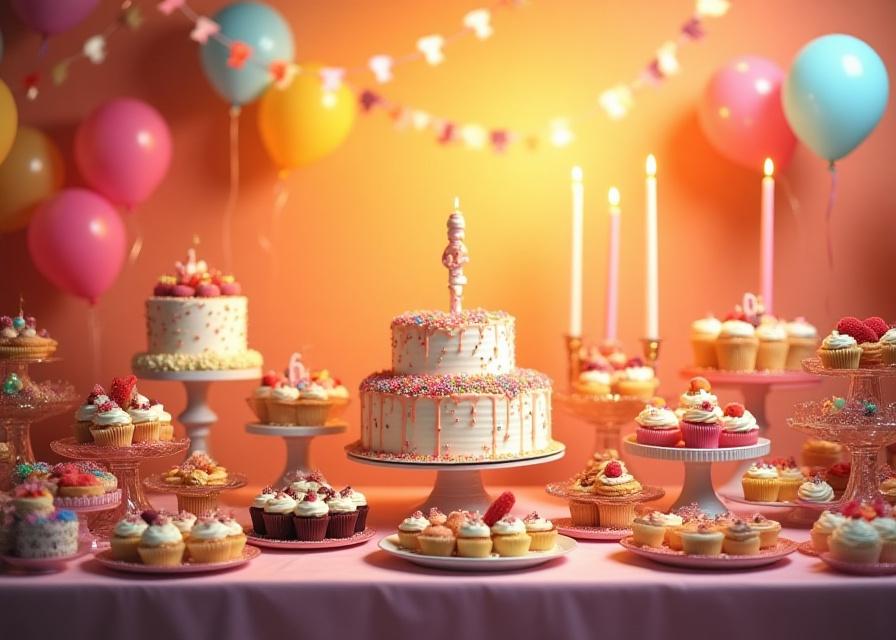 Mesa de postres de catering para celebración de cumpleaños