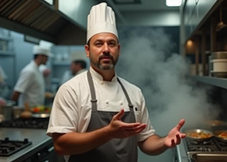 Entrevista a chef en cocina de restaurante local
