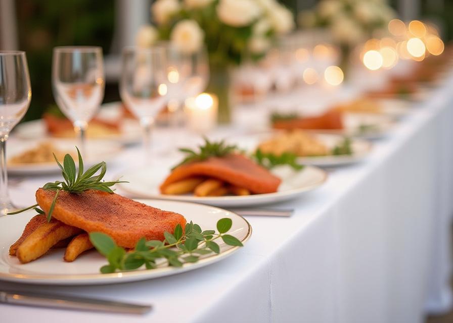 Montaje elegante de catering para recepción de boda