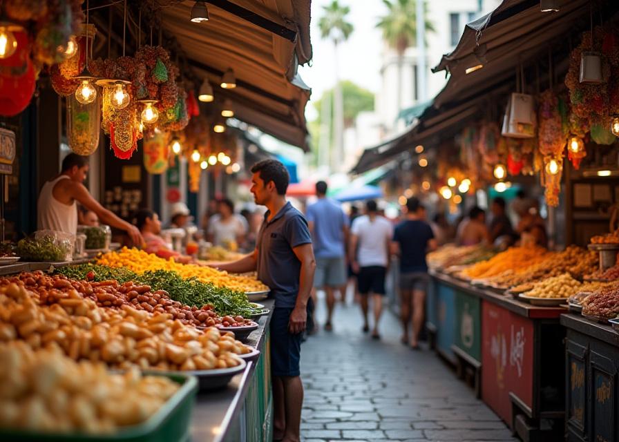 Vendedores de comida callejera en mercados locales