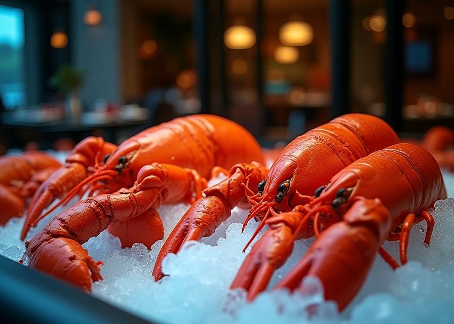 Restaurante de mariscos de lujo con exhibición de langosta fresca